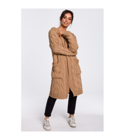 BK033 Długi kardigan z warkoczem - karmelowy