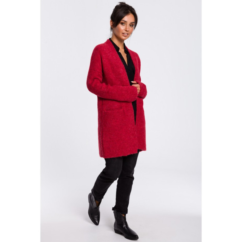 BK034 Kardigan gładki z kieszeniami - malinowy