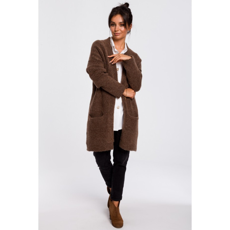 BK034 Kardigan gładki z kieszeniami - karmelowy