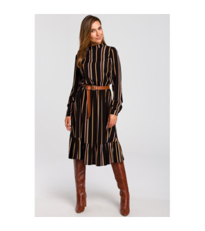 S182 Odcinana sukienka w prążek z paskiem - model 1