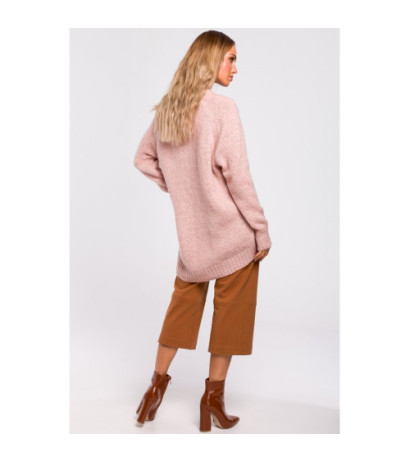 M468 Asymetryczny sweter z półgolfem - pudrowy