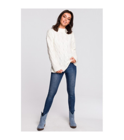 BK038 Sweter ze splotem typu warkocz - ecru