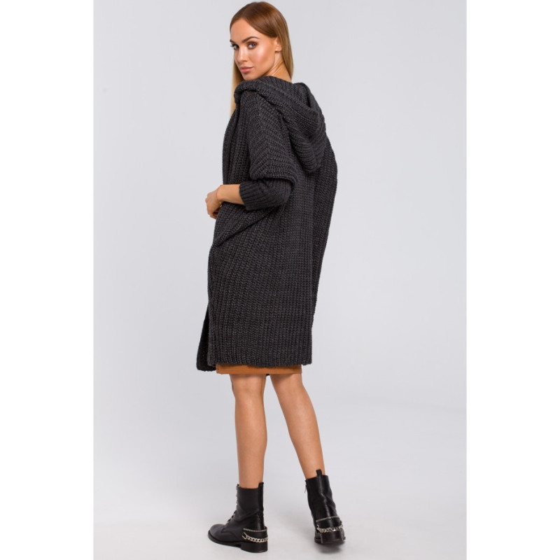 M475 Kardigan oversize z kapturem - grafitowy