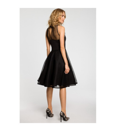 M148 Wieczorowa sukienka z dopasowaną górą - czarna