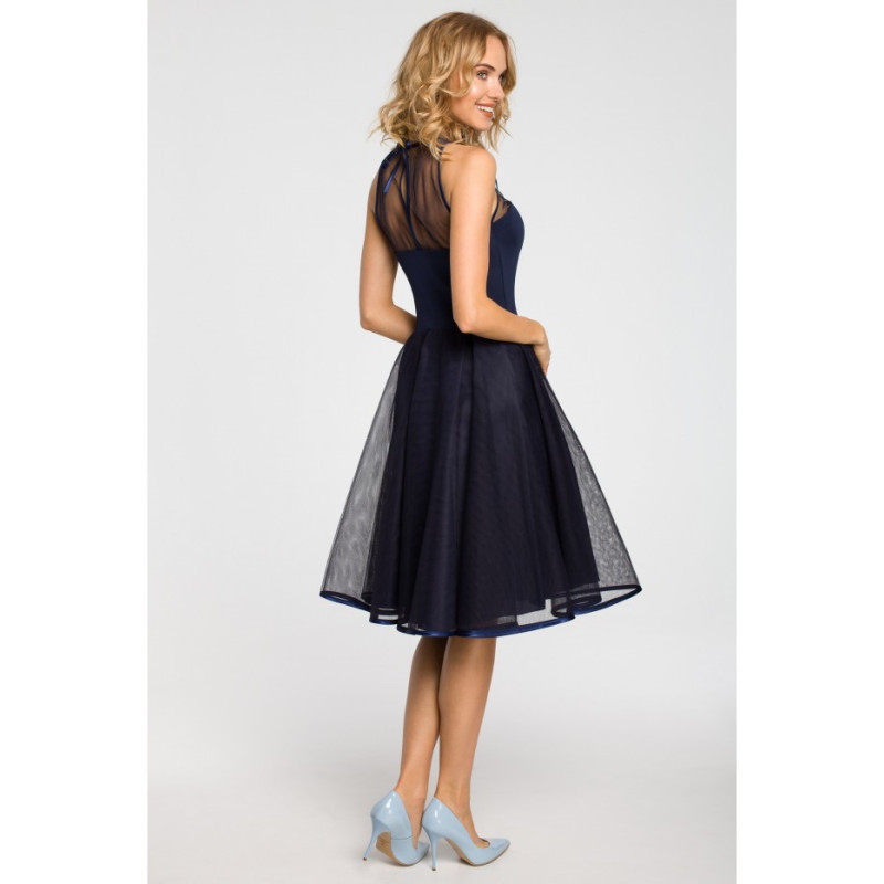 M148 Wieczorowa sukienka z dopasowaną górą - granatowa