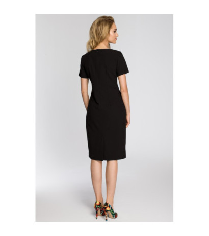 M234 Dopasowana przewiązana sukienka damska - czarna