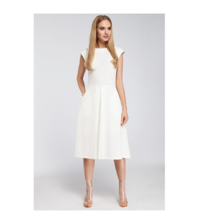 M296 Dopasowana sukienka kontrafałda - ecru