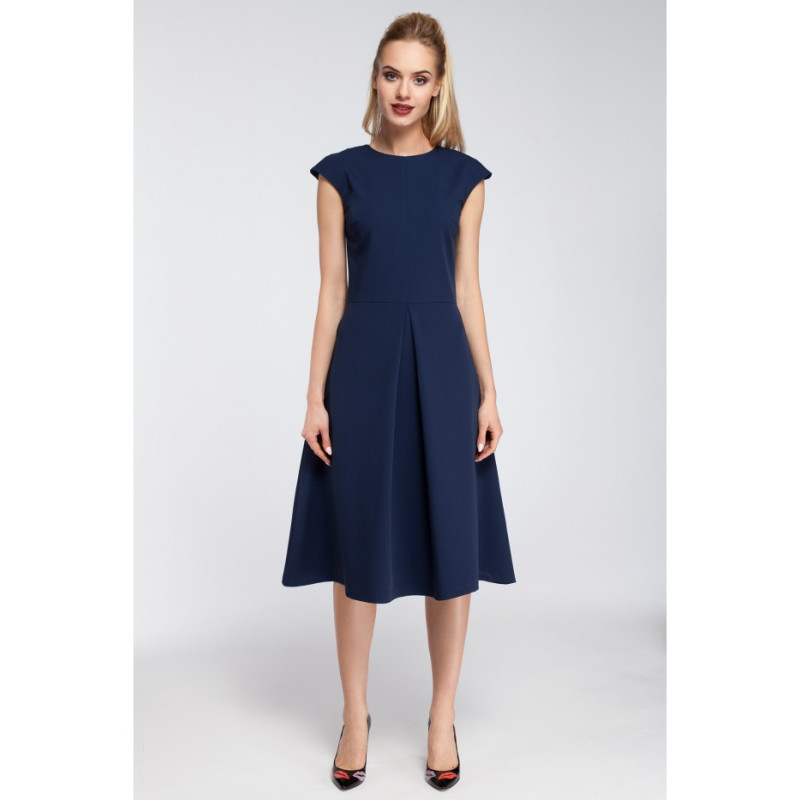 M296 Dopasowana sukienka kontrafałda - granatowa