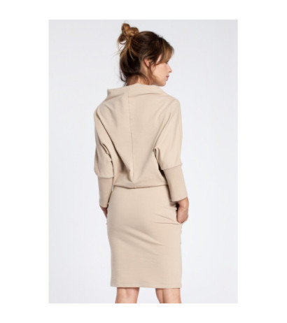 B032 Stylowa sukienka mini z rękawami kimono - beżowa