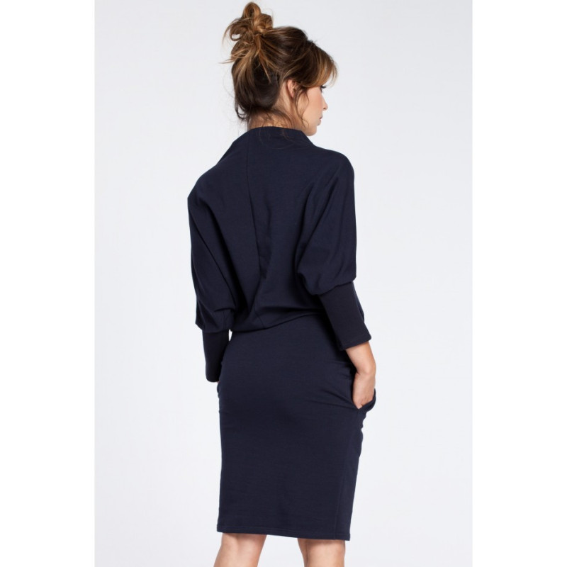 B032 Stylowa sukienka mini z rękawami kimono - granatowa