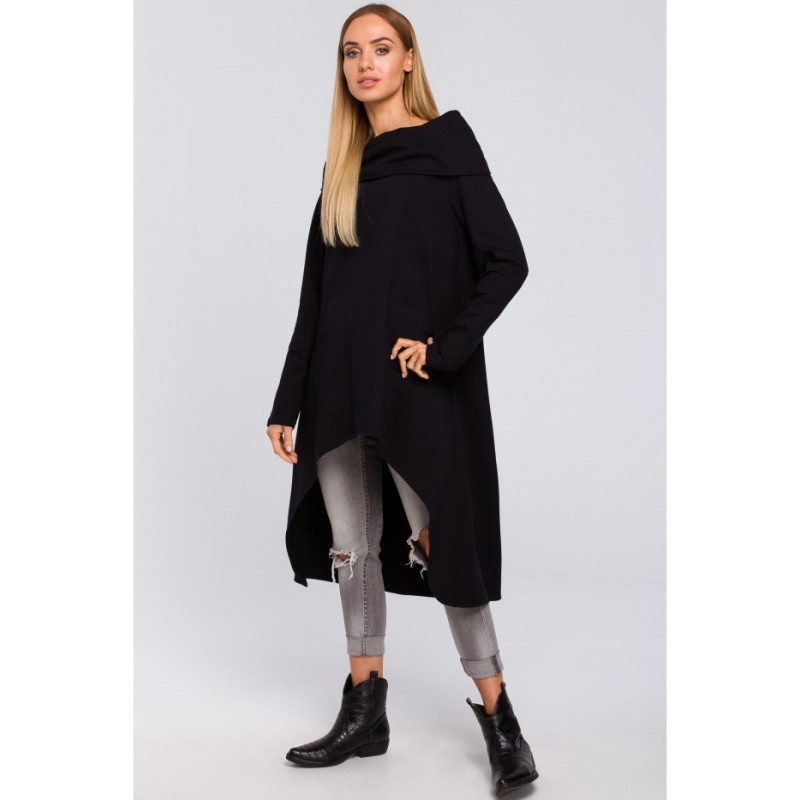 M477 Tunika z szerokim kołnierzem - czarna