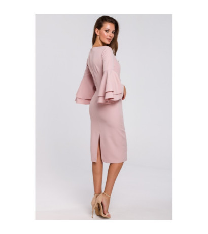 K002 Sukienka z falbanami przy rękawach - brudny róż