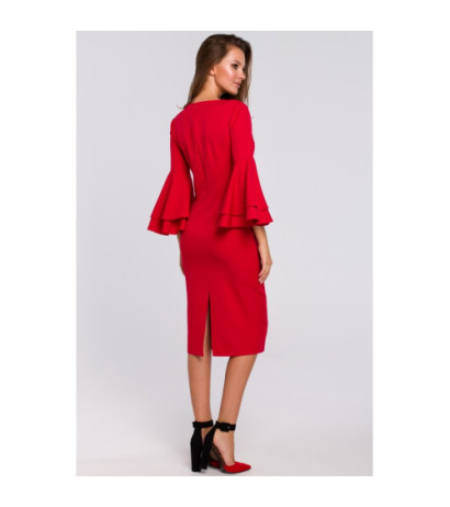 K002 Sukienka z falbanami przy rękawach - czerwona