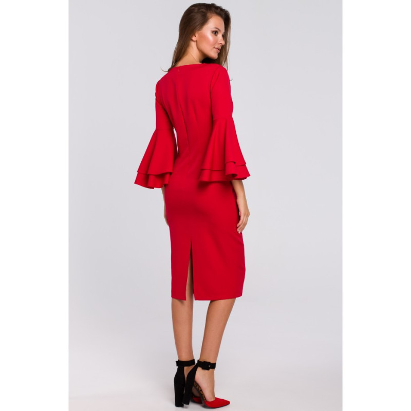 K002 Sukienka z falbanami przy rękawach - czerwona
