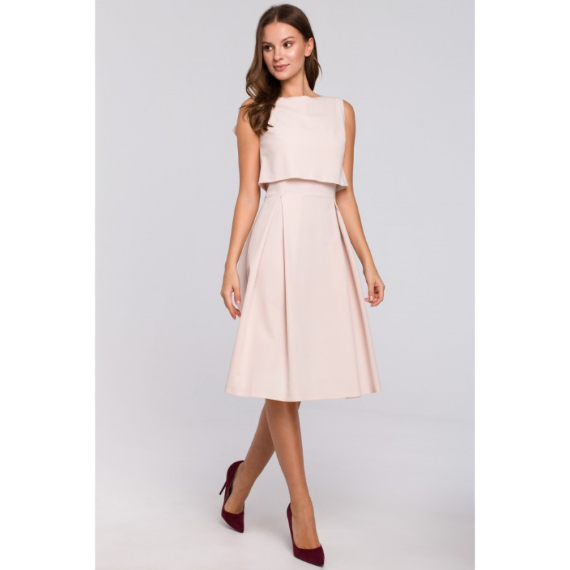 K005 Rozkloszowana sukienka ze skrzydełkami - beżowa