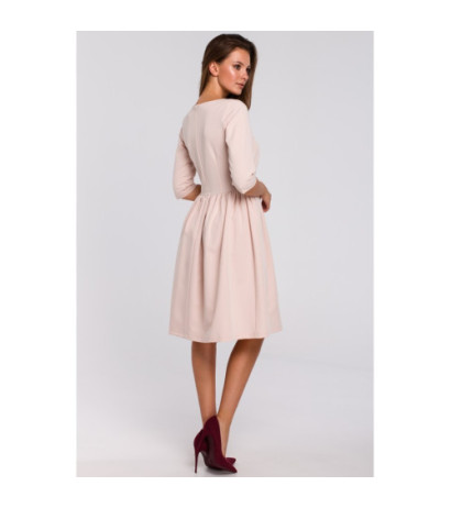 K010 Rozkloszowana sukienka odcinana w talii - beżowa