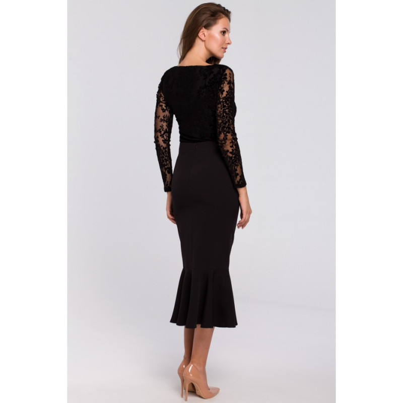 K025 Spódnica z falbanką u dołu - czarna