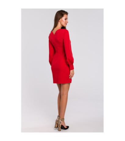 K027 Sukienka z bufiastymi rękawami - czerwona