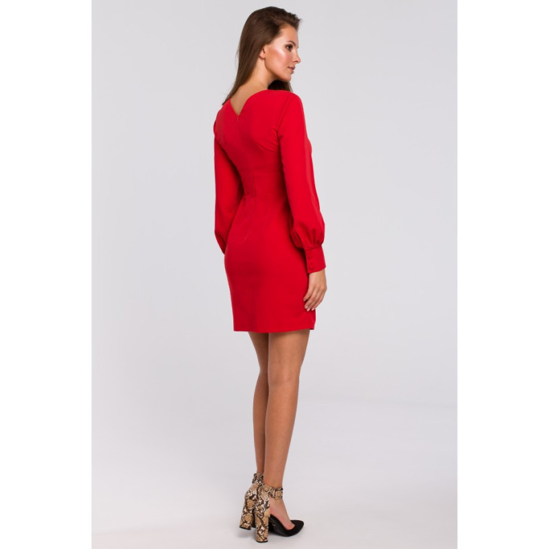 K027 Sukienka z bufiastymi rękawami - czerwona