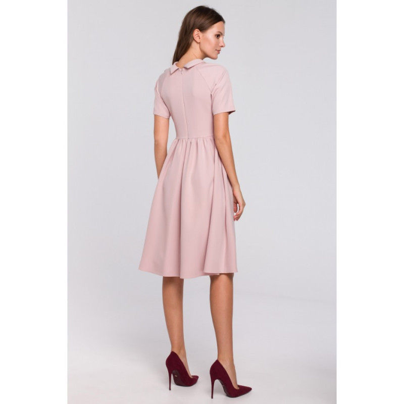 K028 Sukienka ze stójką - brudno-różowa