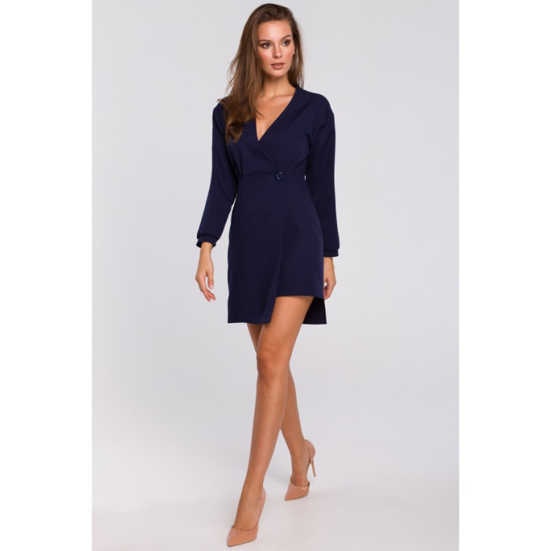 K034 Kopertowa sukienka na jeden guzik - atramentowa