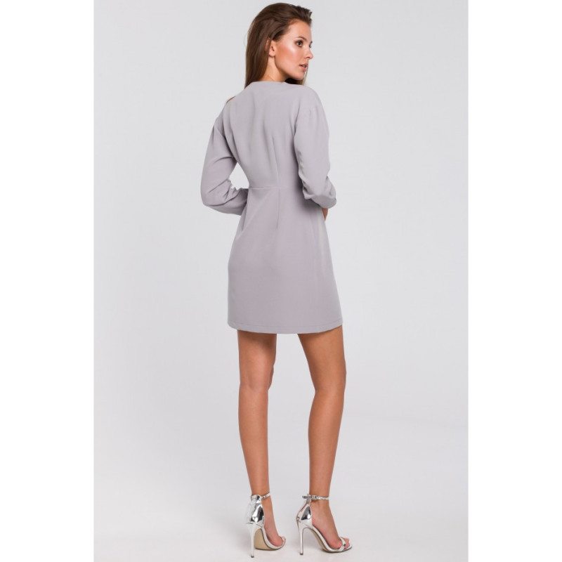 K034 Kopertowa sukienka na jeden guzik - szara