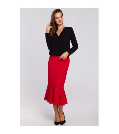 K037 Bluzka kopertowa z długim rękawem - czarna