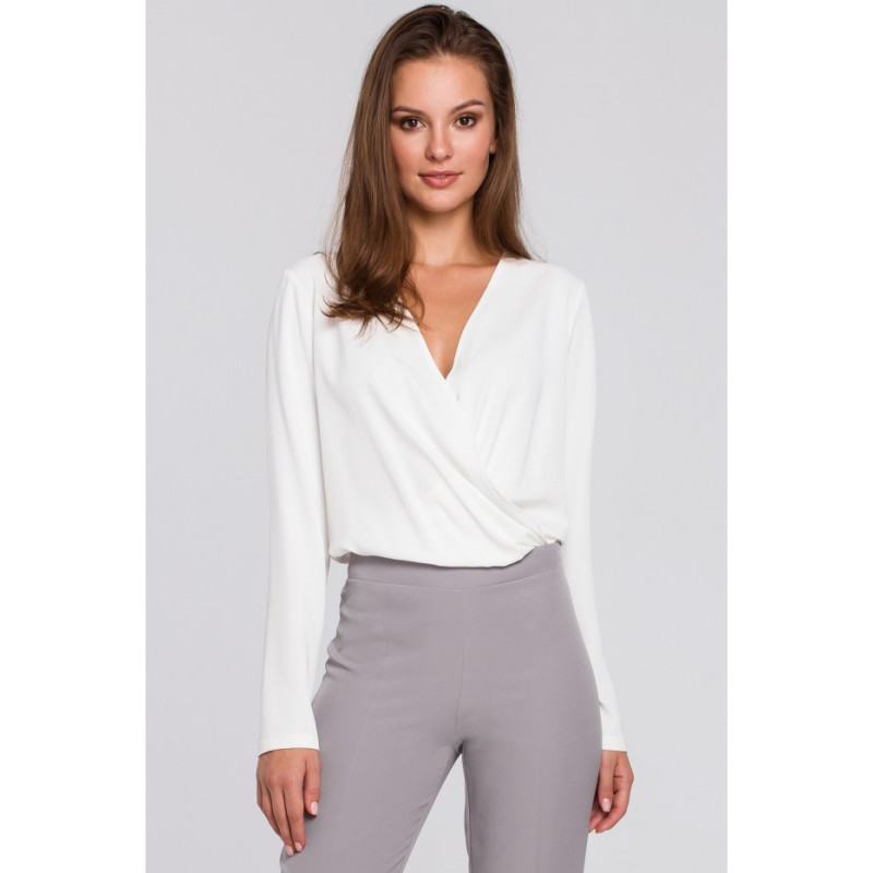 K037 Bluzka kopertowa z długim rękawem - ecru