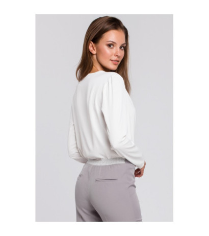 K037 Bluzka kopertowa z długim rękawem - ecru