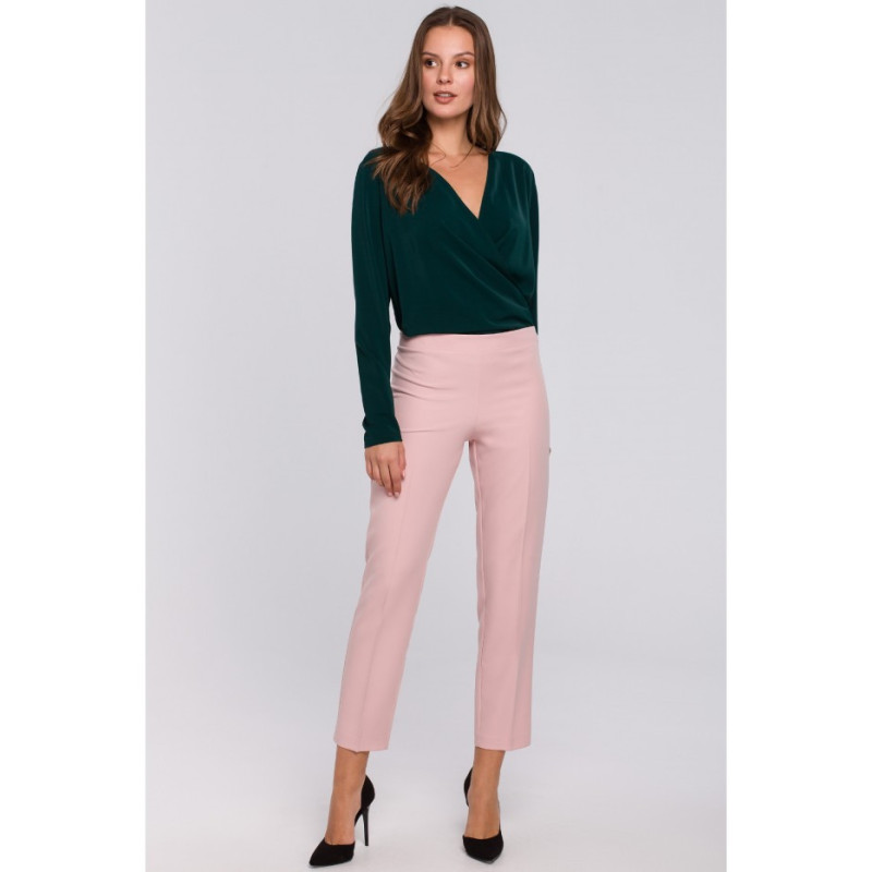 K037 Bluzka kopertowa z długim rękawem - zielona