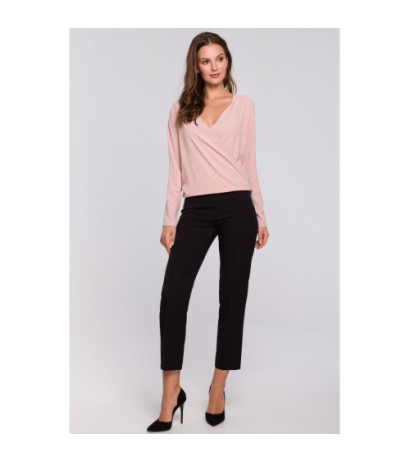 K037 Bluzka kopertowa z długim rękawem - pudrowa