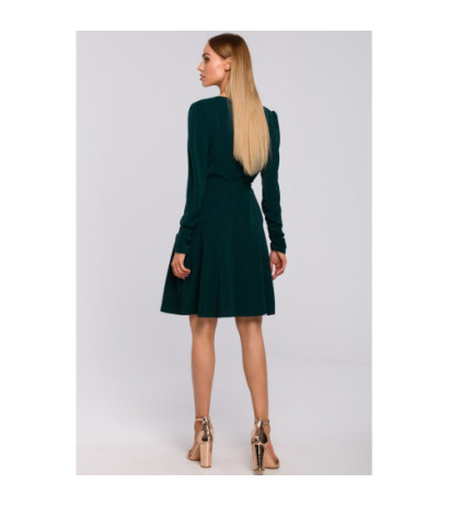 M487 Sukienka na zakładkę wiązana w pasie - zielona