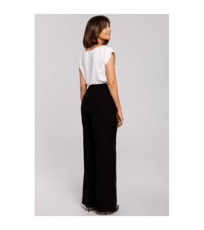 S206 Bluzka bez rękawów z dekoltem wykończonym koronką - ecru