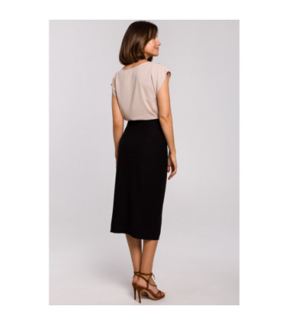 S206 Bluzka bez rękawów z dekoltem wykończonym koronką - beżowa