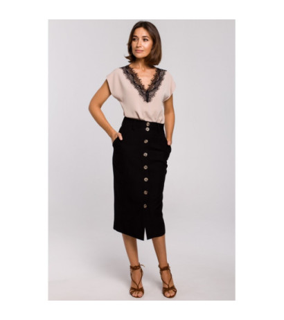 S206 Bluzka bez rękawów z dekoltem wykończonym koronką - beżowa