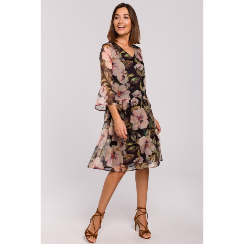 S214 Szyfonowa sukienka z obniżoną linią talii - model 3