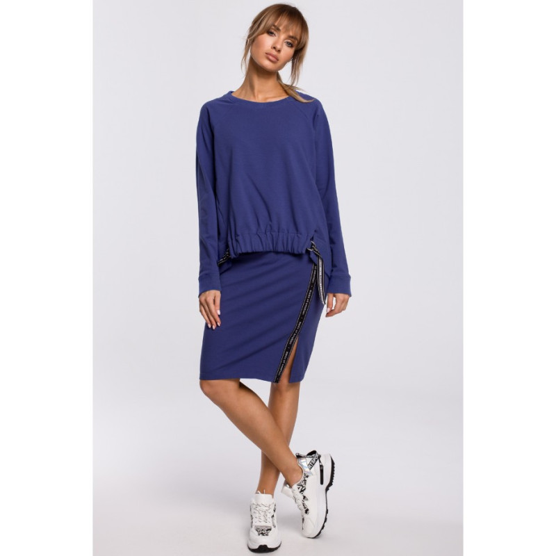 M494 Spódnica z rozcięciem i lampasem - indygo