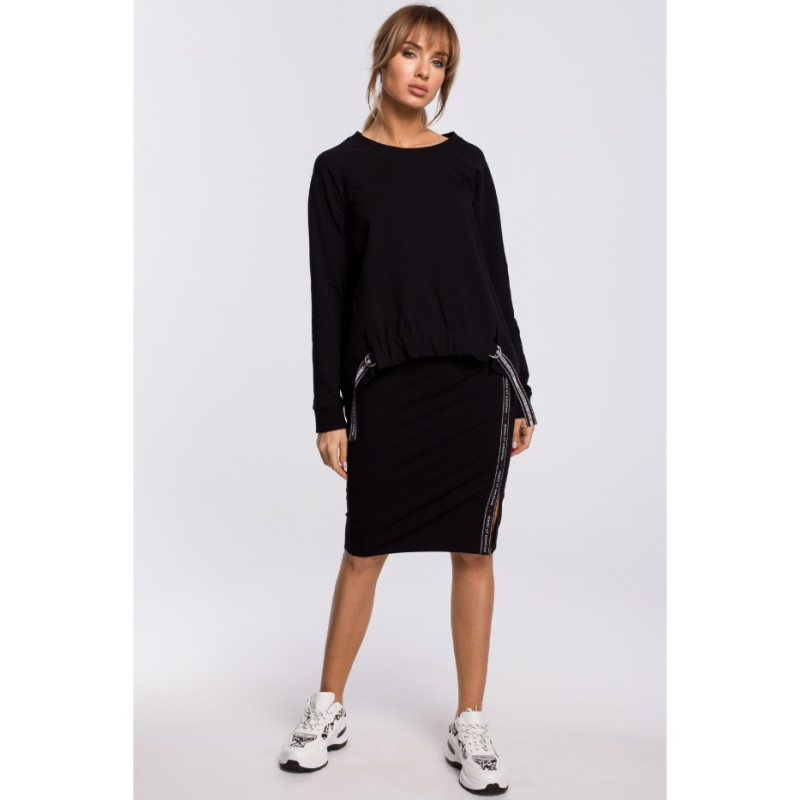 M494 Spódnica z rozcięciem i lampasem - czarna