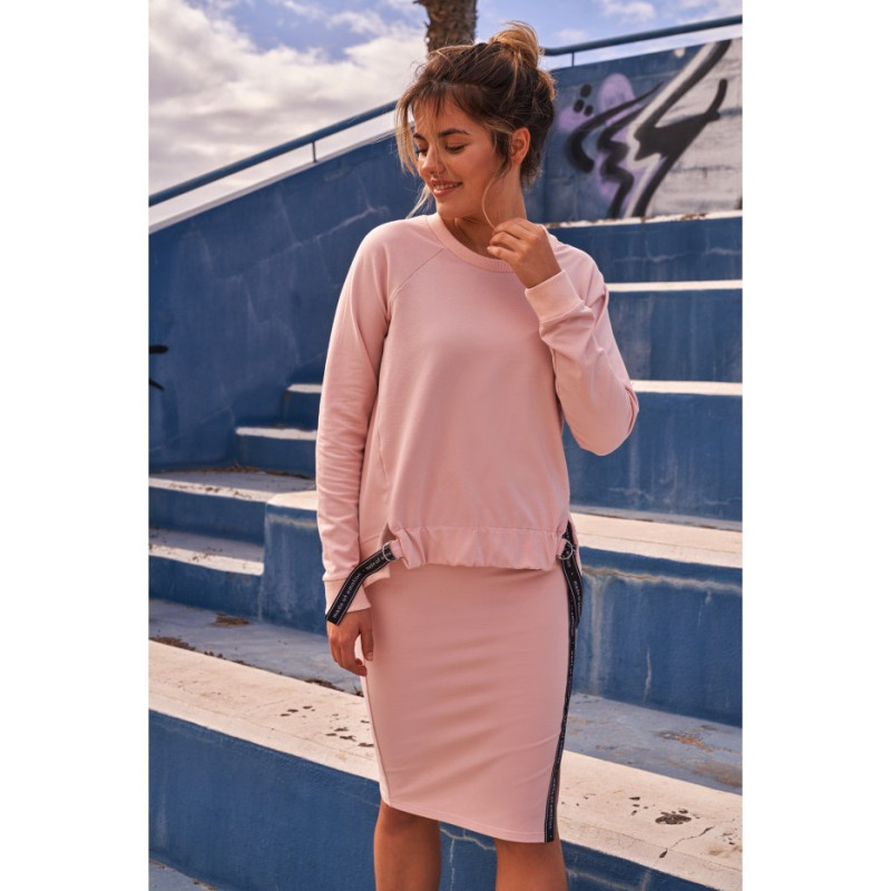 M494 Spódnica z rozcięciem i lampasem - cukierkowy róż