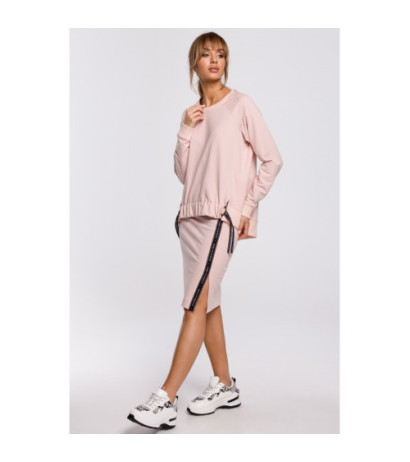 M494 Spódnica z rozcięciem i lampasem - cukierkowy róż