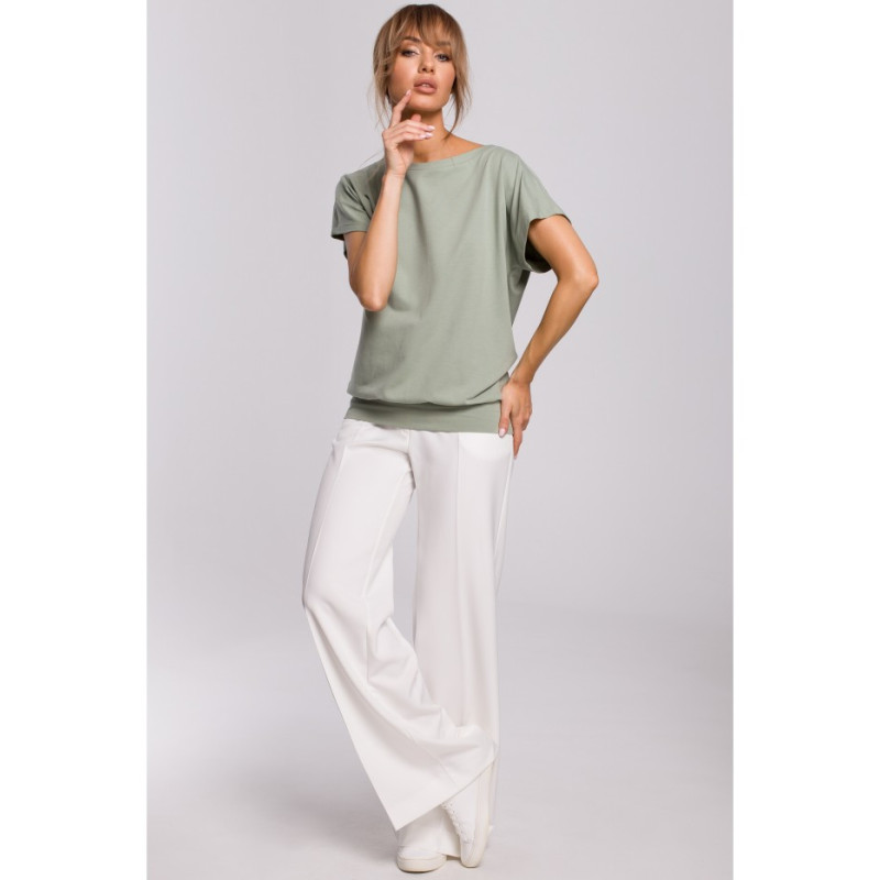 M498 Bluzka z krótkimi rękawami i zakładką z tyłu - pistacjowa