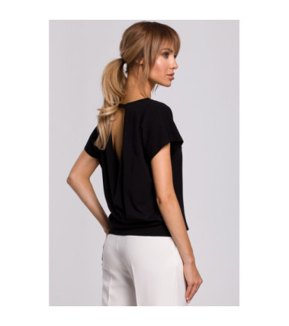 M498 Bluzka z krótkimi rękawami i zakładką z tyłu - czarna