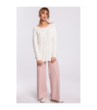 M511 Sweter z splotem typu warkocz i dekoltem w łódkę - ecru