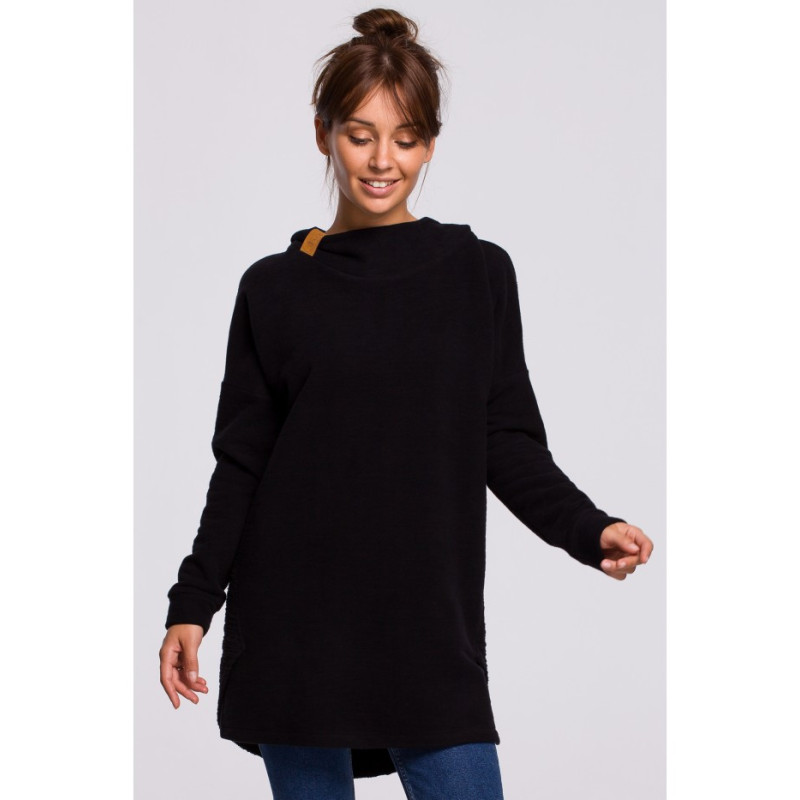 B176 Asymetryczna bluza z kapturem - czarna