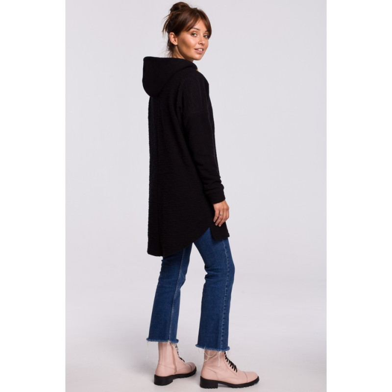 B176 Asymetryczna bluza z kapturem - czarna