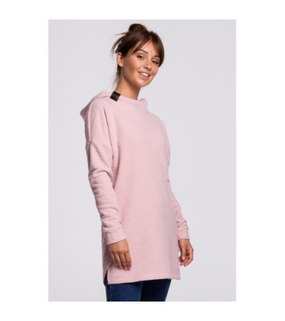 B176 Asymetryczna bluza z kapturem - pudrowa