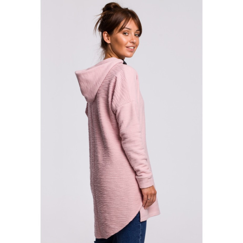 B176 Asymetryczna bluza z kapturem - pudrowa
