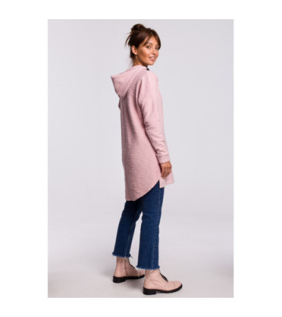 B176 Asymetryczna bluza z kapturem - pudrowa