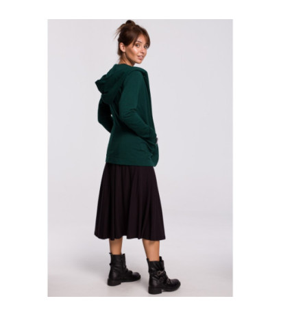 B180 Prosty niezapinany żakiet z kapturem - ciemnozielony