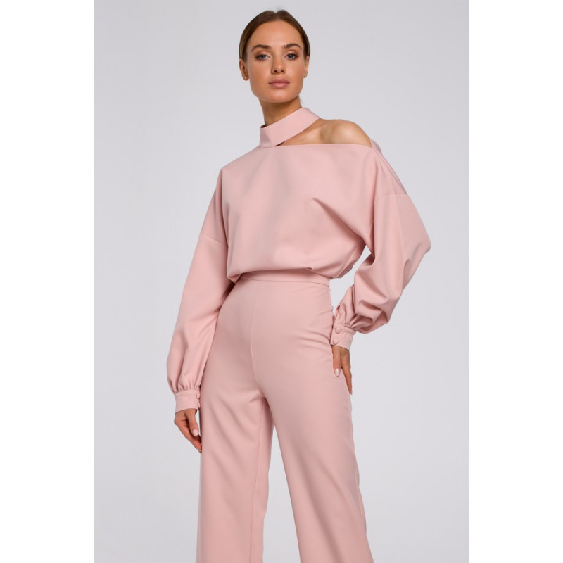 M528 Kombinezon z bufiastymi rękawami - pudrowy